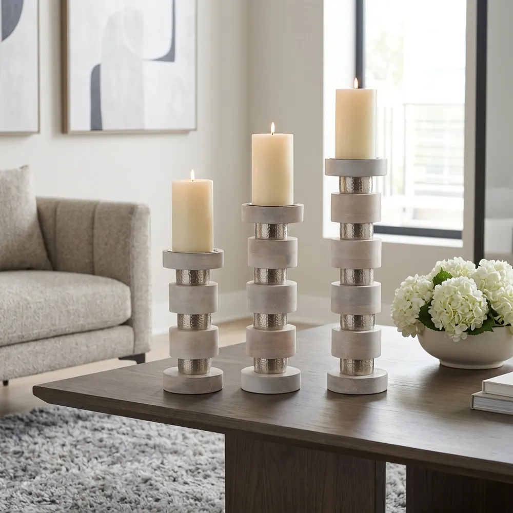 DESMONDRIDGE SET OF 3 WHITE CANDLESTICK 22 (IN)