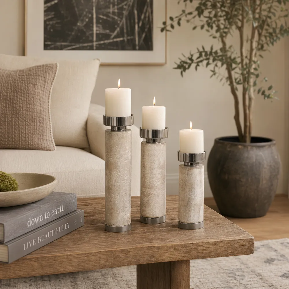 PAXTONWICK SET OF 3 GRAY CANDLE HOLDER 12 (IN)