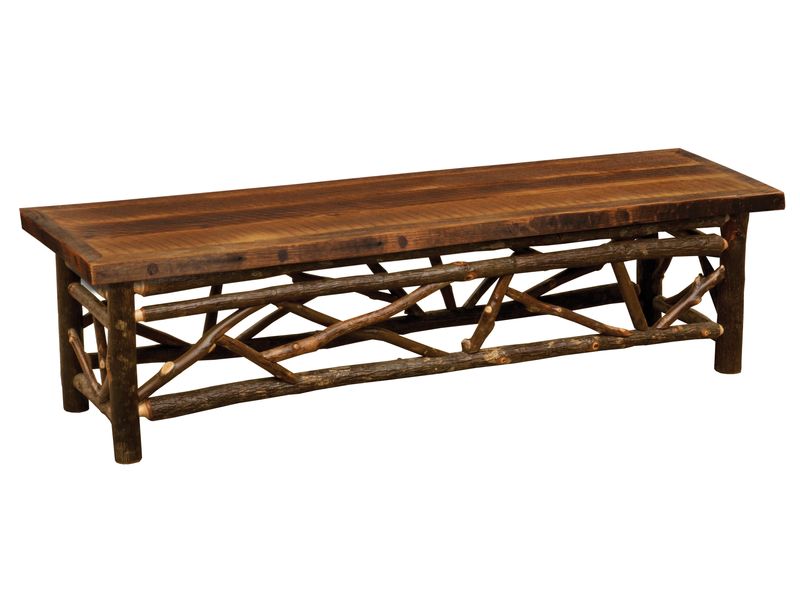 Appalachian 4-foot Twig Bench with Barnwood Artisan Seat - Wood Seat 2
