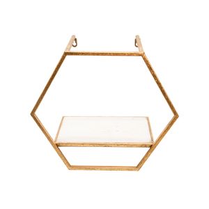 S/3 METAL/WOOD HEXAGON WALL SHELVES, GOLD 4
