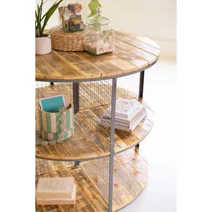 Round Iron and Wood Three-Tiered Display Unit 4