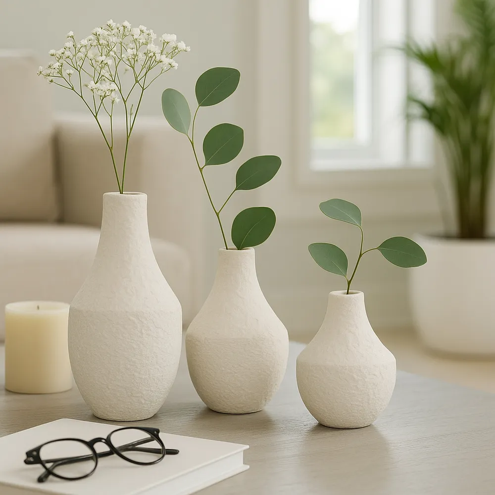 EDMONDFORD SET OF 3 IVORY VASES 9 (IN)