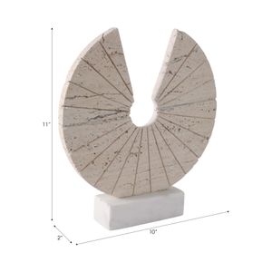 11X10" TRAVERTINE OPEN CIRCLE ON MARBLE BASE, TAN/ 9