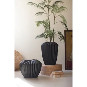 Tall Black Stone Composite Urn with Fluted Detail 2