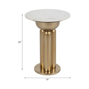 METAL, 22" MARBLE TOP SIDE TABLE, GOLD/WHITE 8