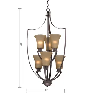 Foyer 21'' Wide 6-Light Chandelier - Oil Rubbed Bronze with Light Amber Glass 2