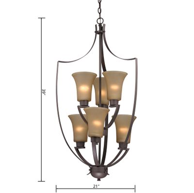 Foyer 21'' Wide 6-Light Chandelier - Oil Rubbed Bronze with Light Amber Glass