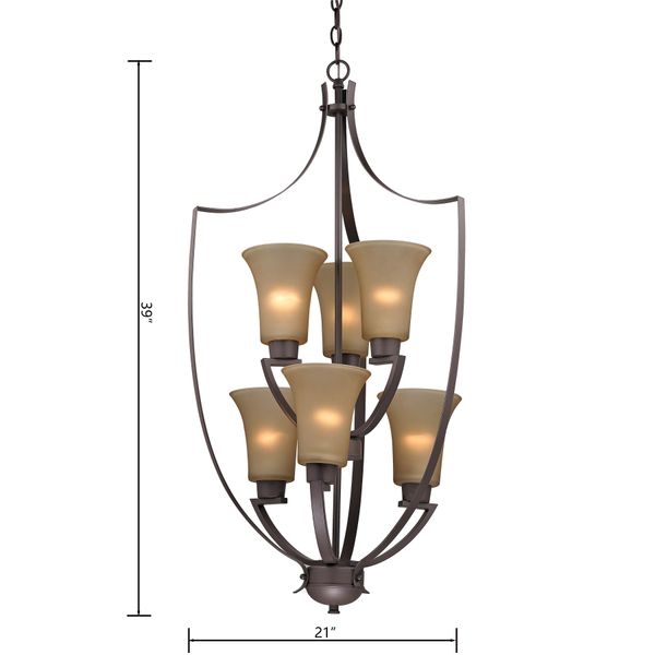 Foyer 21'' Wide 6-Light Chandelier - Oil Rubbed Bronze with Light Amber Glass