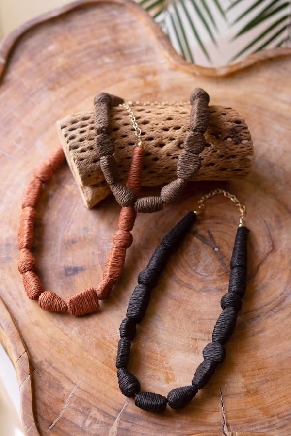 Set of 3 Raffia Necklaces