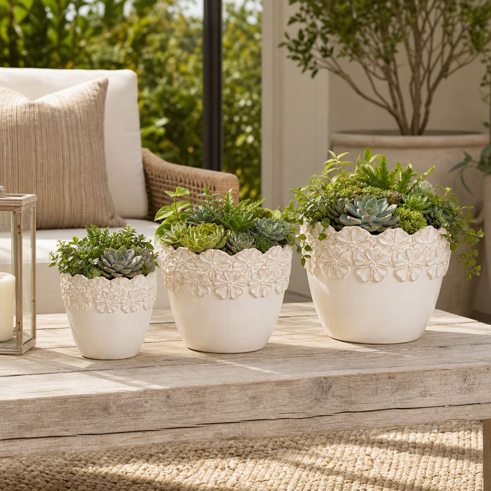 SLATERGATE SET OF 3 IVORY PLANTER 10 (IN)