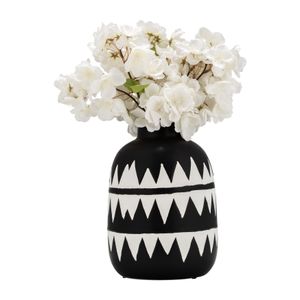 CER, 9"H TRIBAL FLOWER VASE, BLACK/WHITE 2