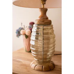 Glass and Wood Table Lamp Base with Fabric Shade 5
