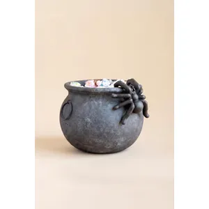 Black Terracotta Halloween Candy Cauldron with Spider 4