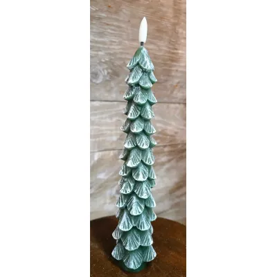 Green Christmas Tree Taper with 3D Flame 10in