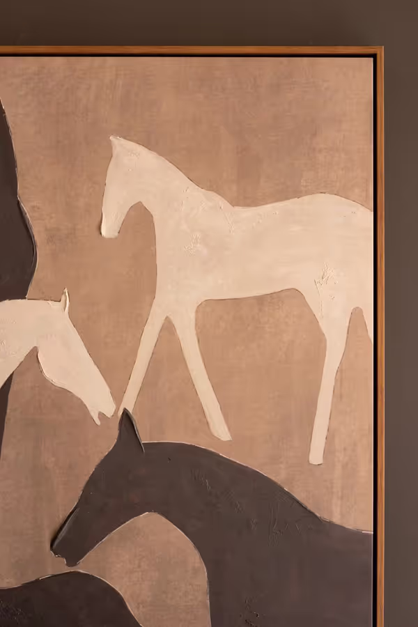Framed Five Horses Painting