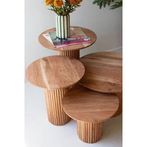 Set of 4 Acacia Wood Accent Tables with Tambour Bases 5