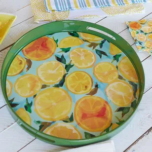 Lemon Slices Round Lacquer Serving Tray 5