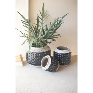 Set of 3 Dark Blue Knobby Ceramic Pots 4