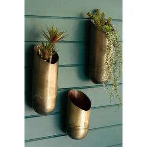 Set of 3 Antique Brass Wall Vases 3