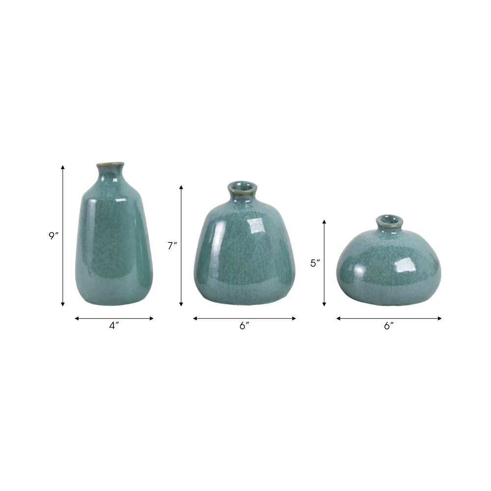 FARGOSIDE SET OF 3 GREEN VASES 9 (IN)