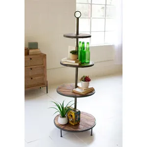 Four-Tiered Recycled Wood and Metal Display Tower 1