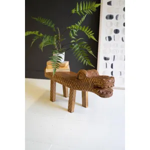 Carved Teakwood Crocodile Bench 2