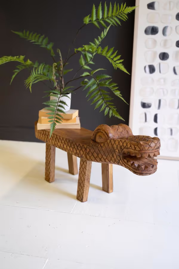 Carved Teakwood Crocodile Bench