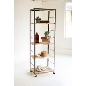 Tall Shelving Unit with Adjustable Recycled Wood Shelves 1