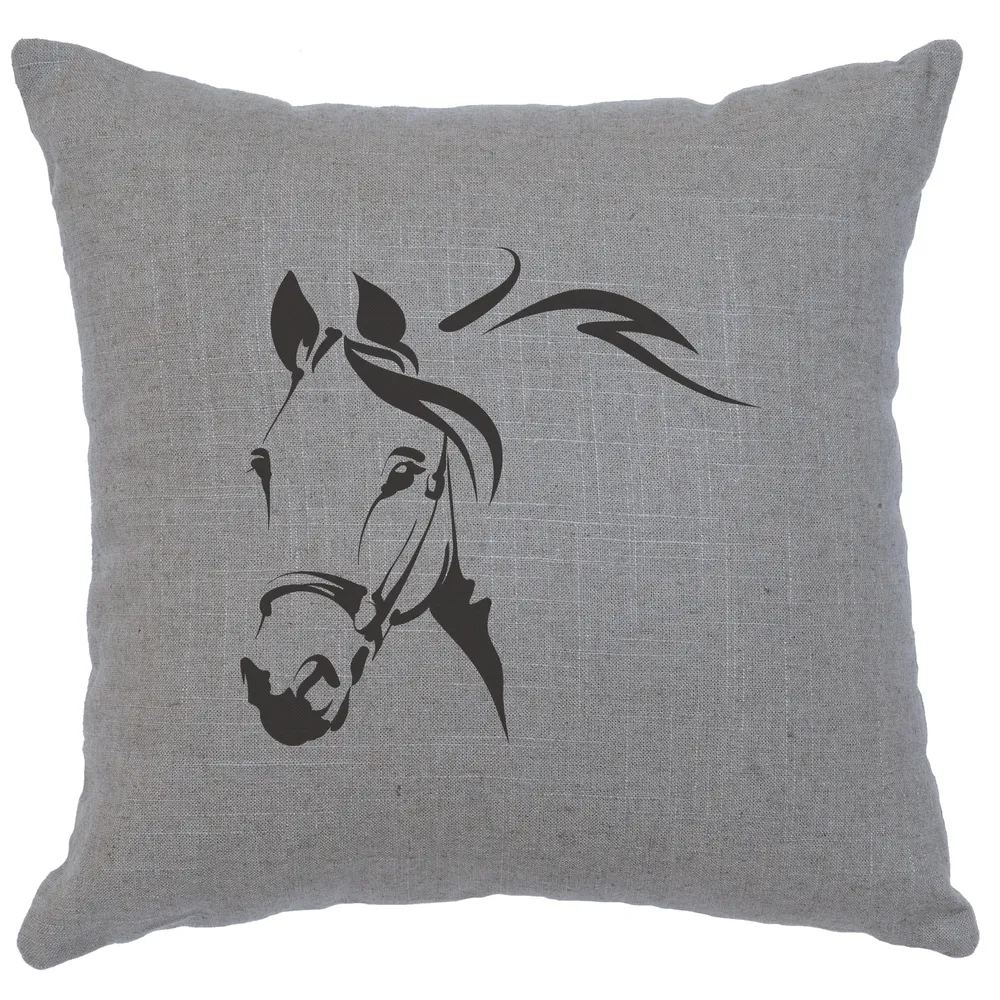 Image Pillow - Horse Profile - Linen Gray