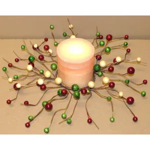Red Green & Cream 6.5in Candle Ring 1