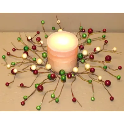 Red Green & Cream 6.5in Candle Ring