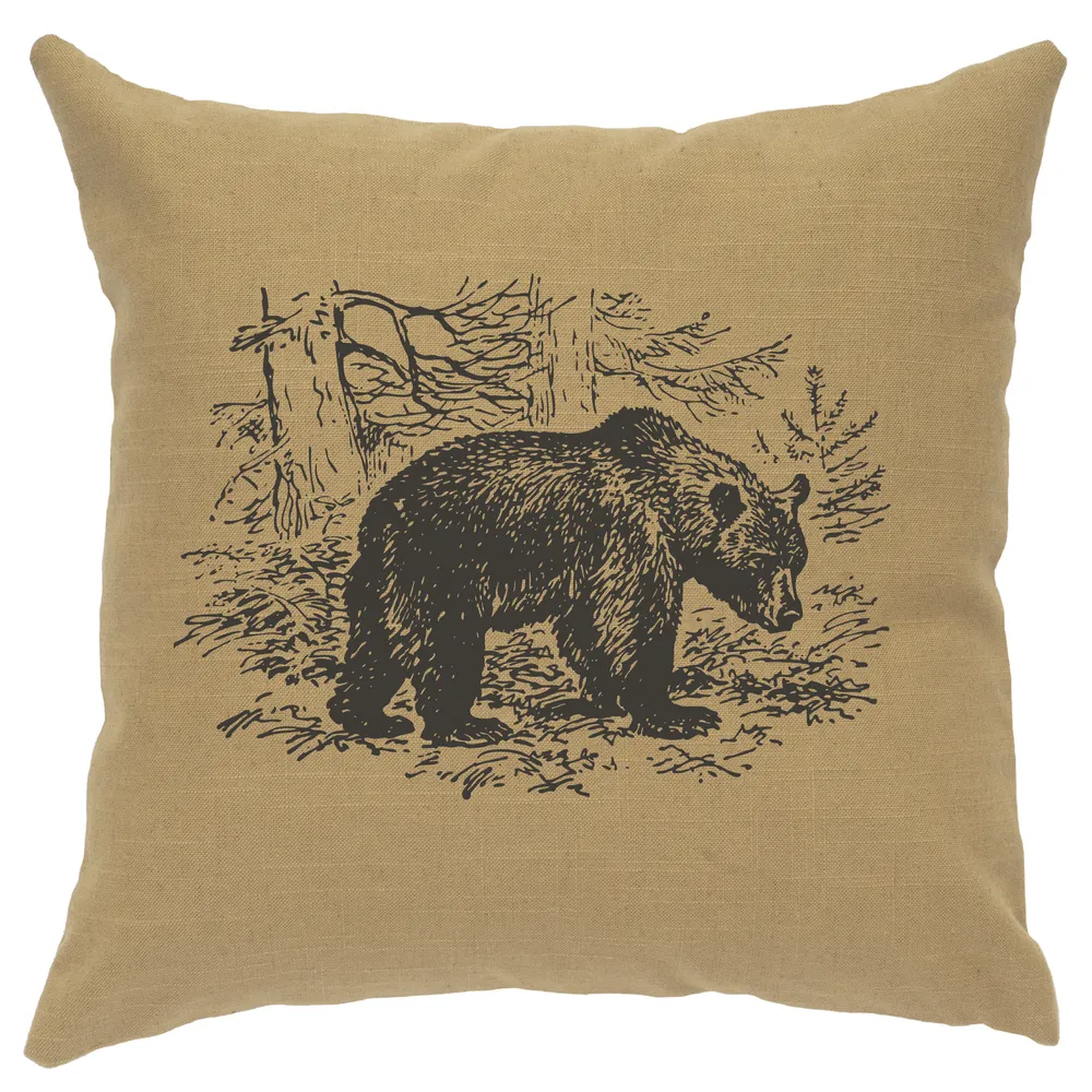 Image Pillow - Bear Scene - Linen Straw