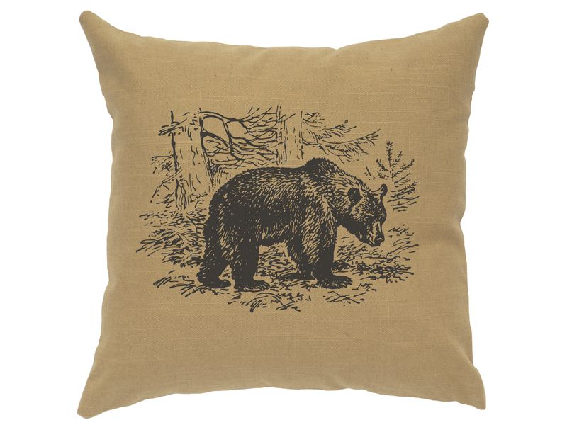 Image Pillow - Bear Scene - Linen Straw 1