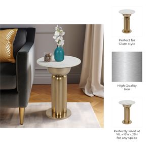 METAL, 22" MARBLE TOP SIDE TABLE, GOLD/WHITE 9
