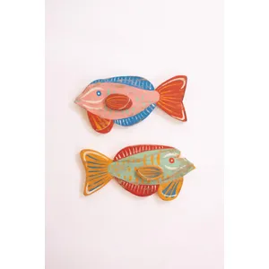 Set of 2 Colorful Wood Fish Wall Plaques 3
