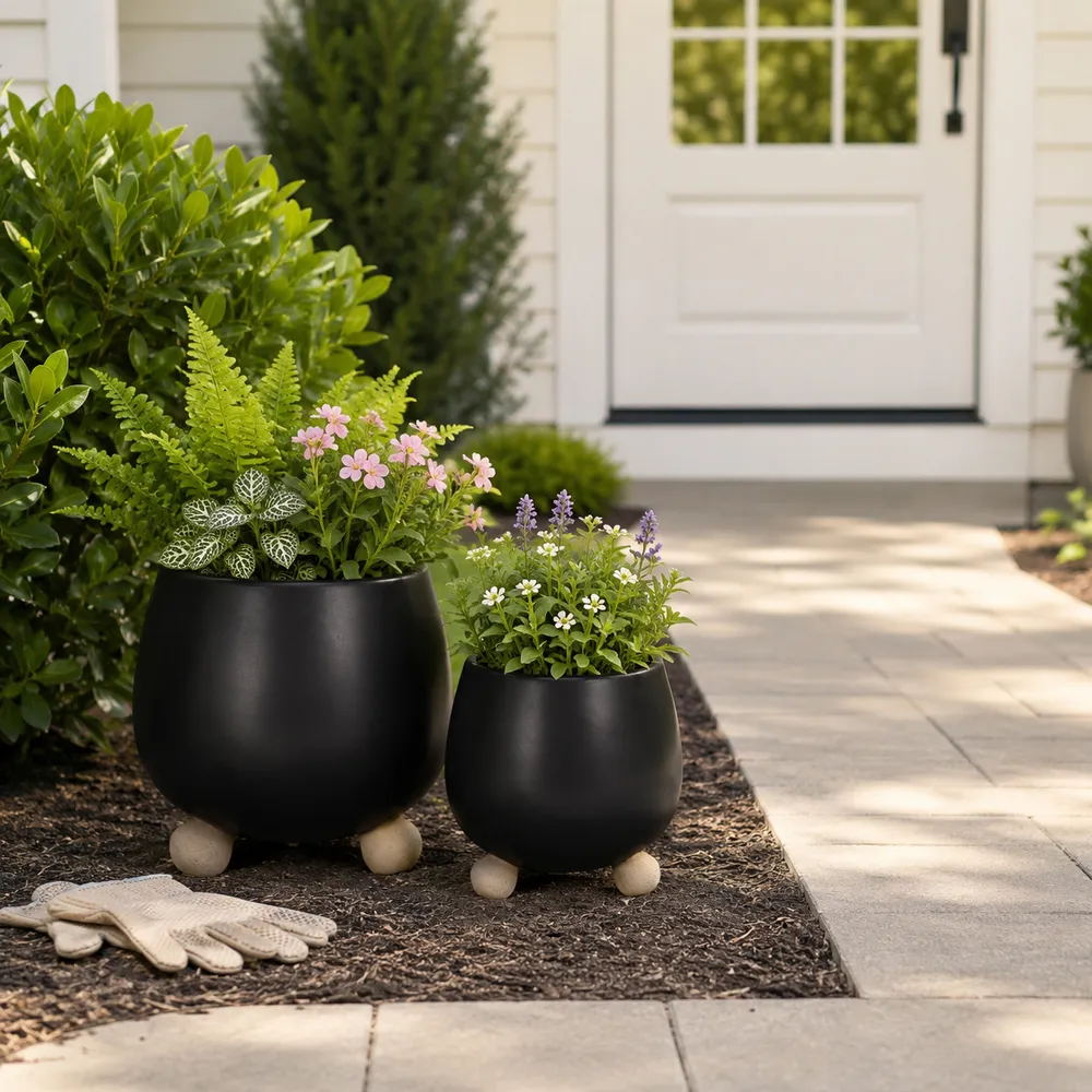 SUTTONOAK SET OF 2 BLACK PLANTER 8 (IN)