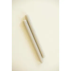 Set of 2 Ribbed Taper Candles / Taupe 3