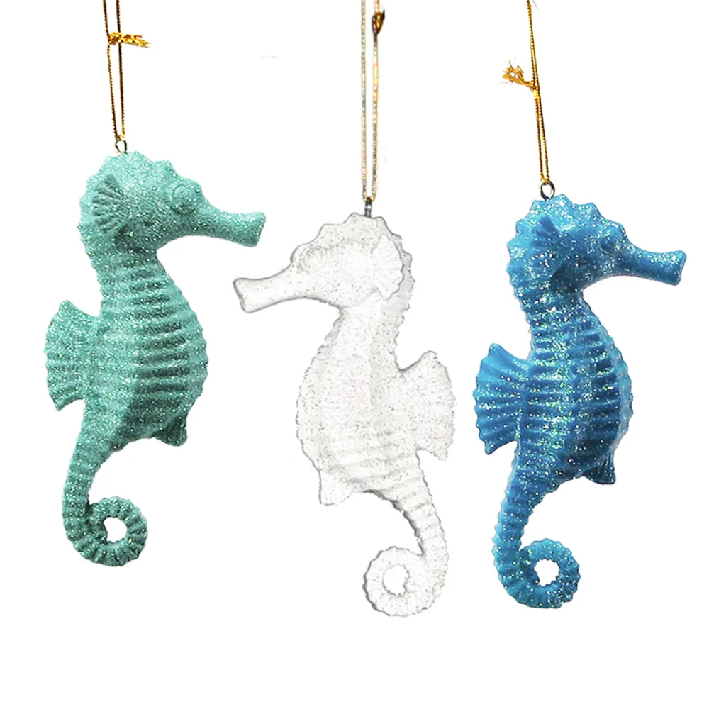 4-1/3" SEAHORSE CHRISTMAS ORNAMENT 3-ASS