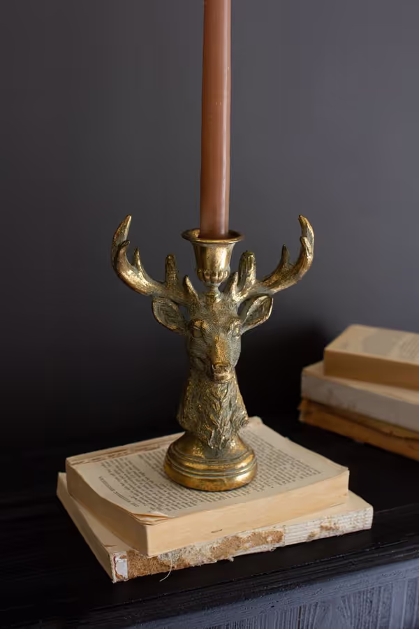 Gold Deer Resin Taper Candle Holder