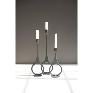 Set of 3 Cast Iron Taper Candle Holders with Ring Detail 2
