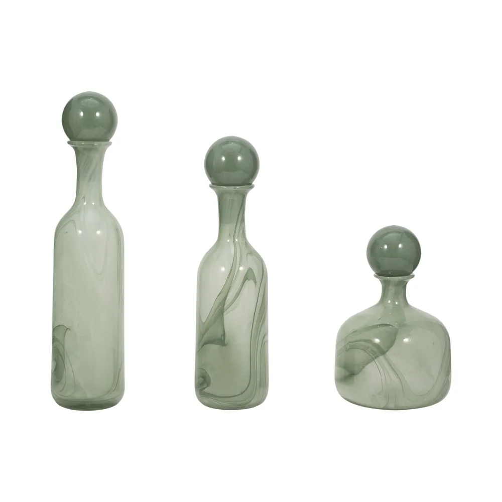 HARSTONRIDGE SET OF 3 GREEN GLASS VASES 19 (IN)