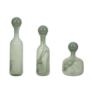 HARSTONRIDGE SET OF 3 GREEN GLASS VASES 19 (IN) 4