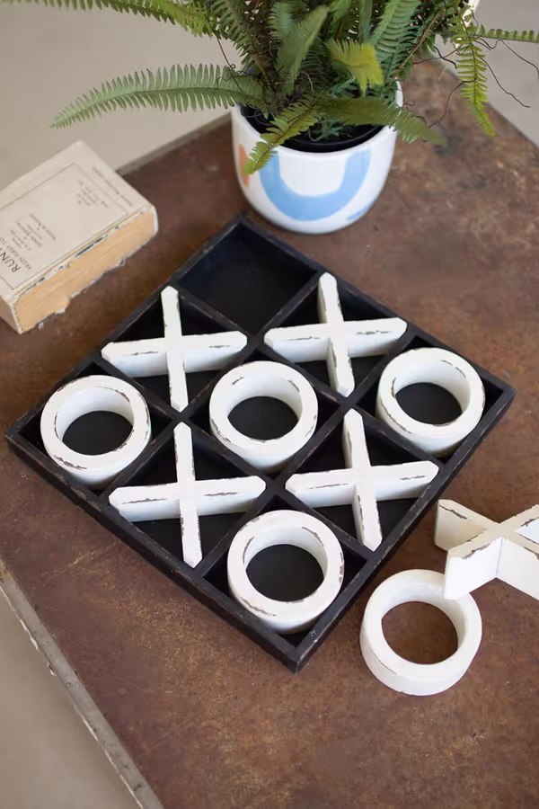 Black and White Wooden Tic-Tac-Toe Set