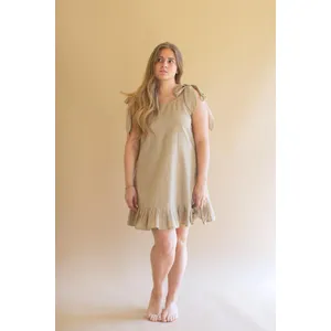 Tie-Shoulder Dress with Pleated Hem / Oatmeal 4