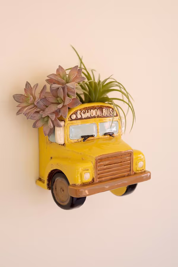 Ceramic Yellow School Bus Wall Planter