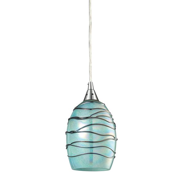 Vines 5'' Wide 1-Light Mini Pendant - Satin Nickel with Mint Glass