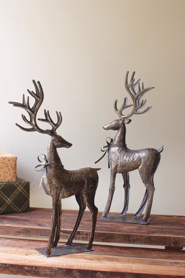 Set of 2 Rustic Metal Reindeer