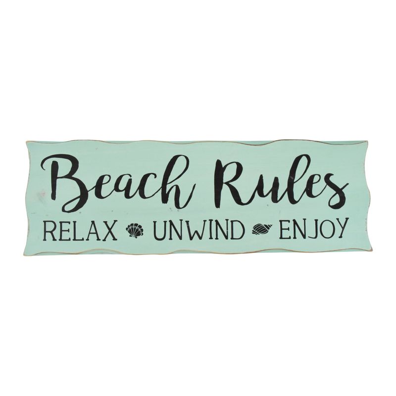 7.9" x 23.6" Beach Rules Wooden Wall Sign