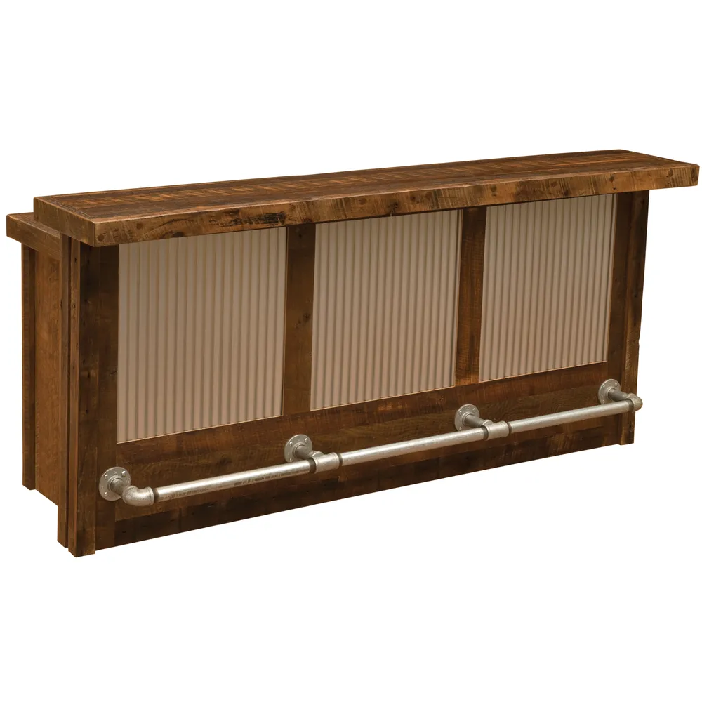 Barnwood 7-foot Bar with Corrugated Steel - Sink Cabinet - Artisan Top - Refrigerator Opening on Left