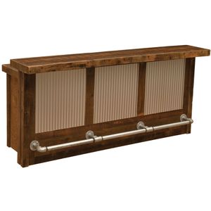Barnwood 7-foot Bar with Corrugated Steel - Sink Cabinet - Artisan Top - Refrigerator Opening on Left 2